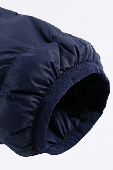 Chic Men Parka Coat Whole Colored Pocket Stand Collar Fitted Zip Placket Puffer Jacket