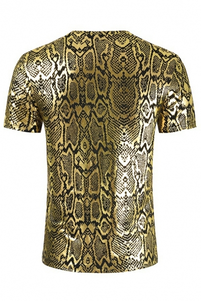 Edgy Tee Shirt Snake Pattern Round Collar Fitted Short Sleeves Tee Top for Men