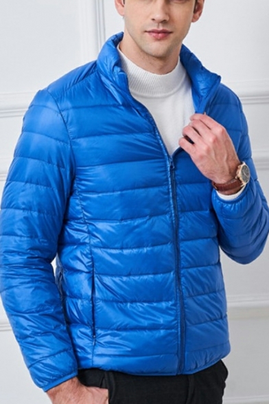Leisure Men Parka Coat Plain Pocket Design Stand Collar Long Sleeve Fit Zip Fly Parka Coat