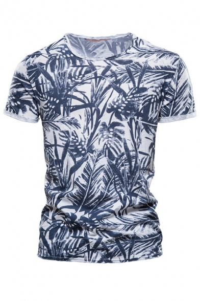 Street Look Guy's Tee Shirt Plants Pattern Crew Neck Short Sleeve Regular Fit T-Shirt