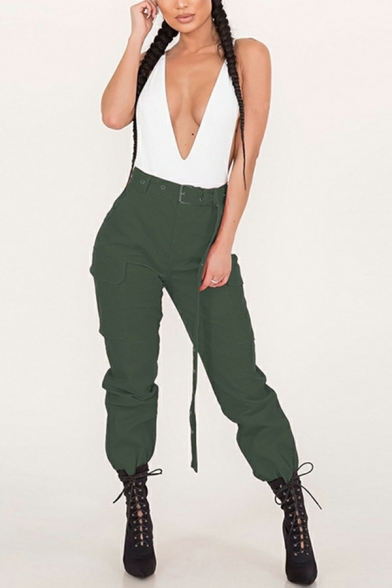 Street Style Trousers Women's Casual Black High Waist Narrow Leg Overalls (without Belt)