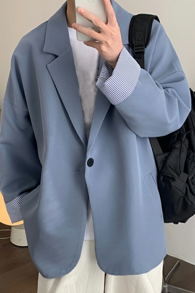 Casual Blazer Men's Fashion Loose Long Sleeve Plain Single Button Blazer