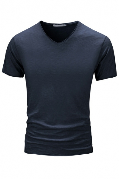 Classic Tee Shirt Whole Colored V Neck Short Sleeve Slim Fit T-Shirt for Men