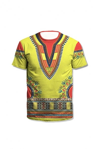 Guy's Fashion T-shirt Tribal Pattern Crew Collar Short Sleeves Regular Tee Shirt
