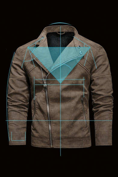 Simple Mens Jacket Pure Color Long-Sleeved Zipper Stand Collar Slimming Leather Jacket