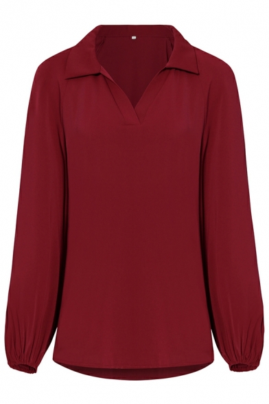 Chic Female Solid Color Shirt V-neck Long-sleeved Niche High-end Blouses