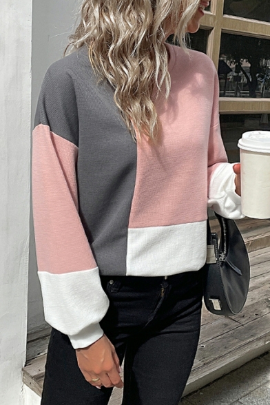 Classic Sweatshirt Color-blocking Round Neck Long Sleeve Pullover Sweatshirt for Girls