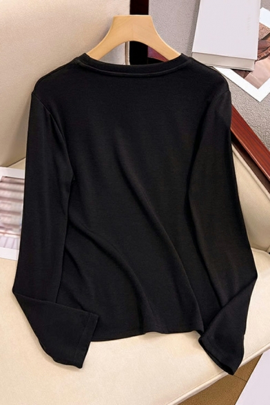 Autumn Solid Color T-shirt Soft Long sleeve Round Collar Temperament inside Bottoming Tees