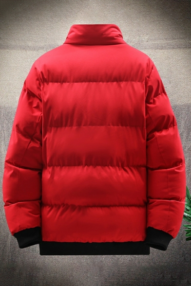 Chic Coat Contrast Color Spread Neck Regular Long Sleeves Fitted Zip up Parka Coat for Men