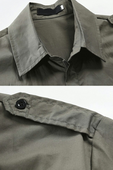 Cool Men Rompers Plain Chest Pocket Short Sleeves Turn-down Collar Zip down Rompers