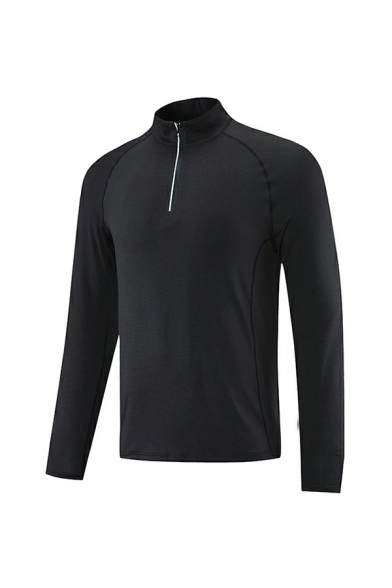 Running Training Fitness T-shirt Long-sleeved Half-zip Quick Dry Breathable Sports Tees for Men
