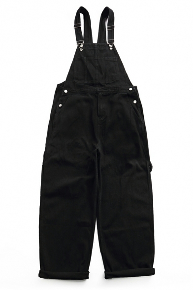Urban Guys Overalls Solid Front Pocket Sleeveless Full Length Oversized Denim Overalls