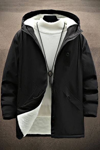 Boys Unique Parka Coat Solid Color Drawstring Long Sleeve Relaxed Hooded Zip up Parka Coat
