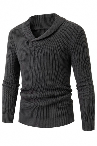 Men's Lapel Pullover Sweater Casual Long Sleeve Solid Color Knit Sweater