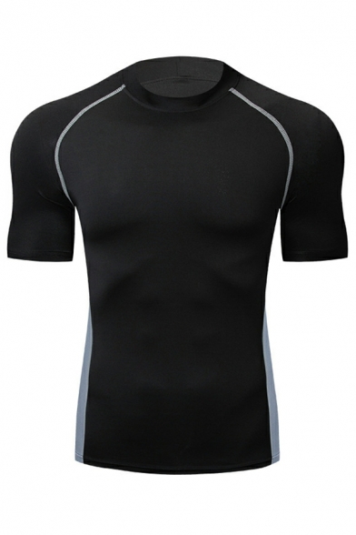 Modern Tee Shirt Contrast Color Slimming Crew Neck Short Sleeve T-Shirt for Men