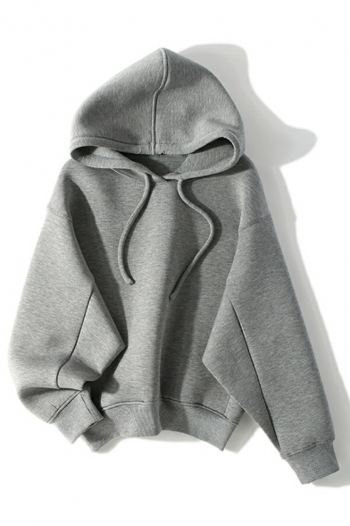 Simple Hoodie Solid Pocket Long Sleeve Baggy Hooded Drawstring Hoodie for Women