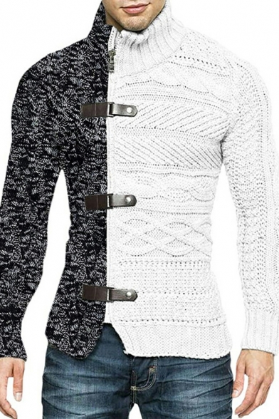 Autumn Winter Men's Sweater Cardigan Fashion Color Block Zipper Knitted Cardigan