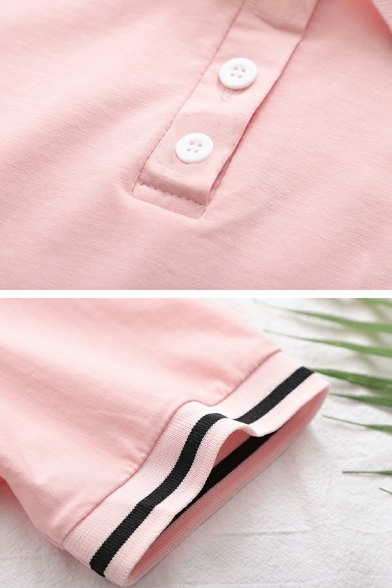 Girls Pop Polo Shirt Cartoon Beer Print Short Sleeve Point Collar Fitted Button Polo Shirt