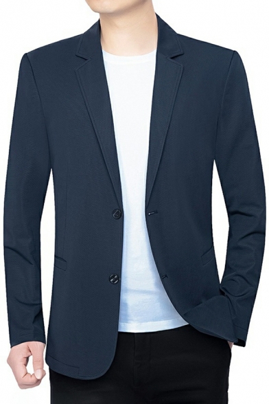 Mens Casual Blazer Solid Color Long Sleeve Lapel Collar Fitted Double Buttons Blazer
