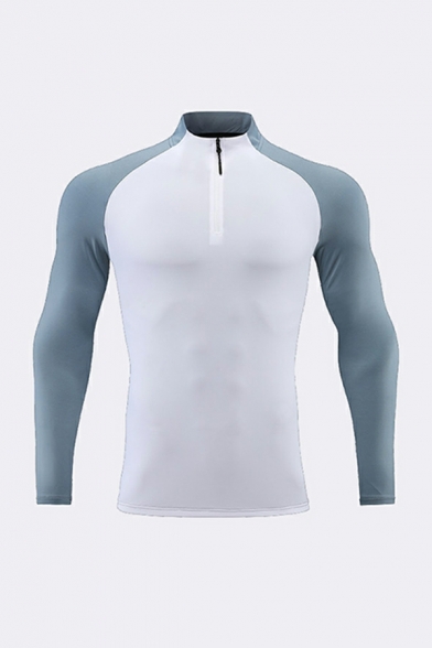 Running Training Fitness Men's T-shirt Long-sleeved Color Block Half-zip Quick Dry Sports Tees