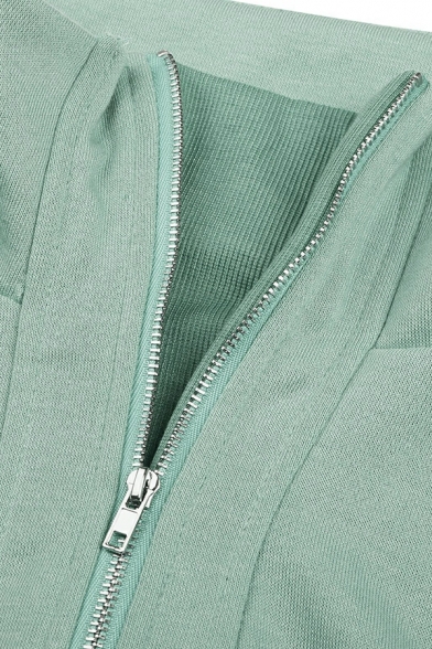 Girls Urban Hoodie Pure Color Fitted Long-Sleeved High Collar 1/2 Zipper Hoodie