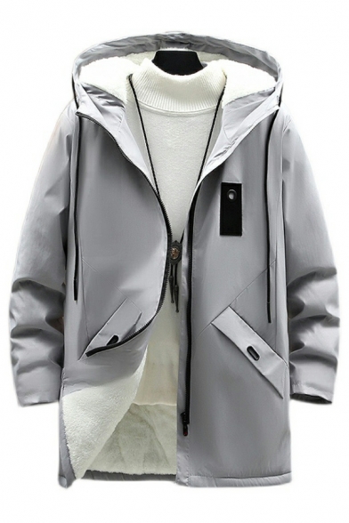 Boys Unique Parka Coat Solid Color Drawstring Long Sleeve Relaxed Hooded Zip up Parka Coat