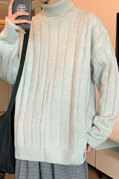 Fashion Knitted Sweater Pure Color Long-sleeved High Collar Pullover Sweater For Boys