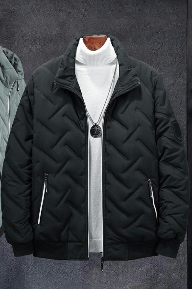 Casual Guys Parka Coat Contrast Color Spread Collar Long-Sleeved Regular Zipper Parka Coat