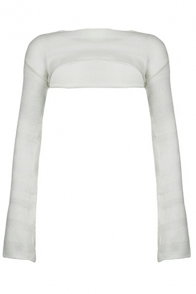 Freestyle Women Tee Shirt Stripe Pattern Hollow Crew Collar Long Sleeve Cropped Tee Top