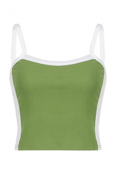 Casual Ladies Tank Top Color-blocking Sleeveless Spaghetti Straps Cropped Tank Top