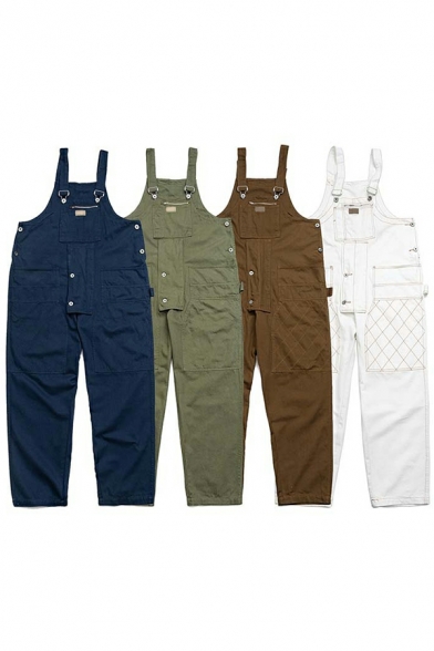 Street Style Boys Overalls Plain Front Pocket Sleeveless Baggy Overalls