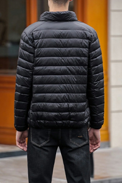 Classic Parka Coat Solid Color Stand Neck Long Sleeve Regular Fit Parka Coat for Men