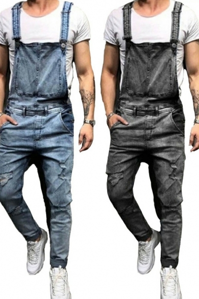 Leisure Overalls Whole Colored Distressed Design Sleeveless Pocket Overalls for Boys
