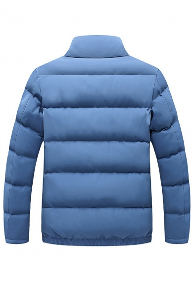 Leisure Men Parka Coat Plain Pocket Designed Stand Collar Long Sleeve Zip Fly Parka Coat