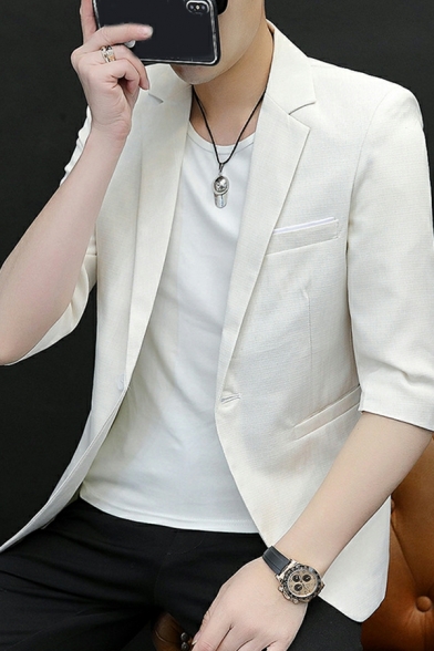 Men's Linen Suit Casual Lapel 3/4 Length Sleeve Solid Color Blazer