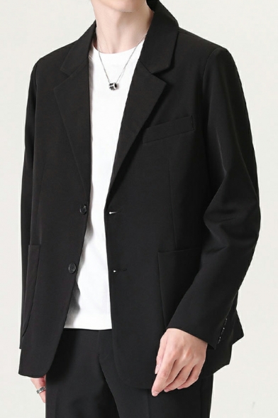 Popular Boy's Blazer Whole Colored Lapel Collar Baggy Long Sleeve Button Placket Blazer
