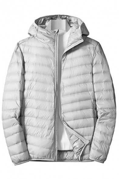 Trendy Parka Coat Solid Color Hooded Long Sleeve Regular Zip Placket Parka Coat for Guys