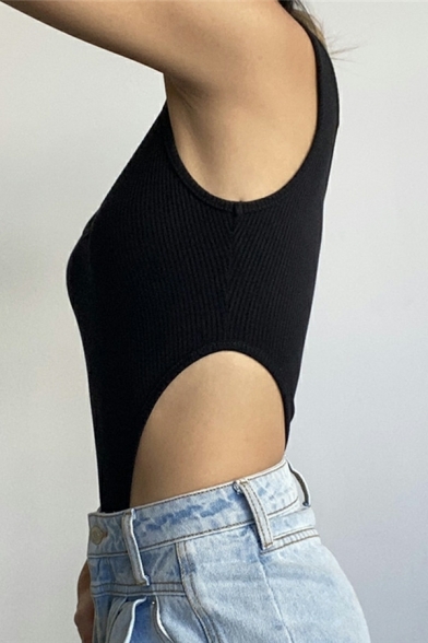 Urban Ladies Bodysuit Plain Sleeveless Scoop Collar Skinny Bodysuit