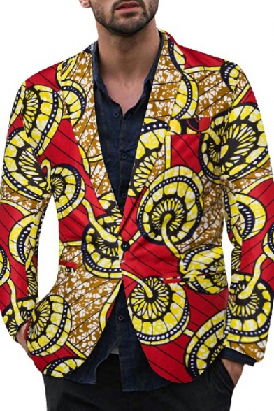Freestyle Blazer Tribal Pattern Long Sleeve Lapel Collar Slim Single Button Blazer for Men