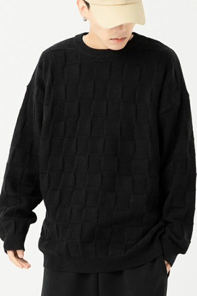 Leisure Boys Sweater Plain Long-sleeved Crew Collar Oversized Pullover Sweater