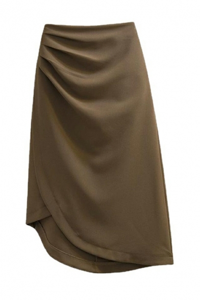 Ladies Creative Skirt Whole Colored Sashes Midi High Rise Irregular Skirt