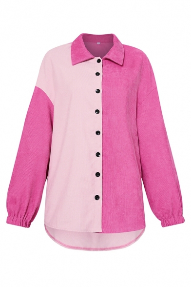 Pop Shirt Contrast Color Spread Collar Long-sleeved Button Closure Shirt for Girls