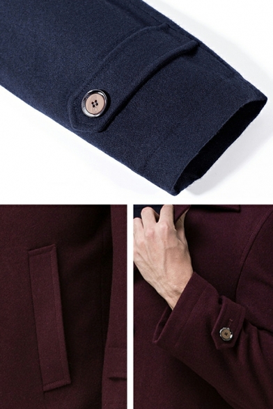 Edgy Pea Coat Pure Color Long Sleeves Fitted Lapel Collar Double Breasted Pea Coat for Men