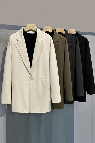 Hot Coat Whole Colored Long-Sleeved Lapel Collar Relaxed Single Button Trench Coat for Men