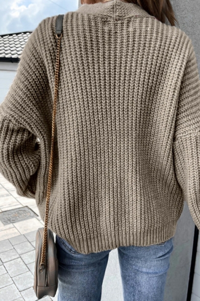 Loose Sweater Women's V-neck Long-sleeved Color Block Cardigan Jacket