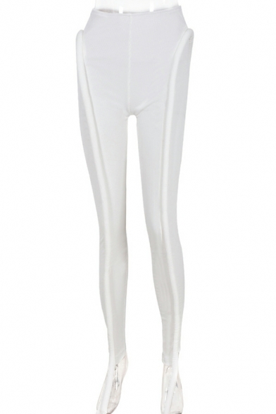 Popular Ladies Pants Solid Color Line Decoration Low Waist Full Length Slimming Pants
