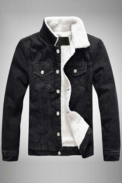 Denim Jacket Men's Casual Slim Long Sleeve Lapel Thick Lamb Wool Jacket