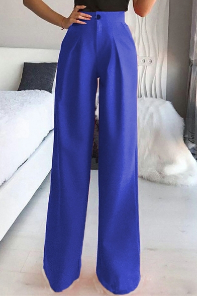 Girls Fancy Pants Pure Color High Waist Fitted Long Length Button down Cigarette Trousers
