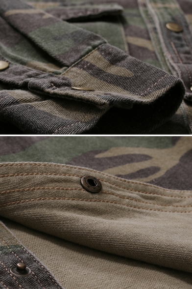 Popular Men's Shirt Camouflage Print Turn-down Neck Long Sleeved Chest Pocket Button Shirt