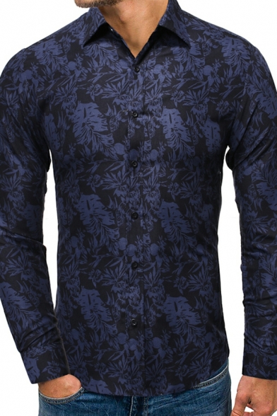 Spring Long Sleeve Shirt Men Fashion Casual Lapel Breasted Printed Shirt